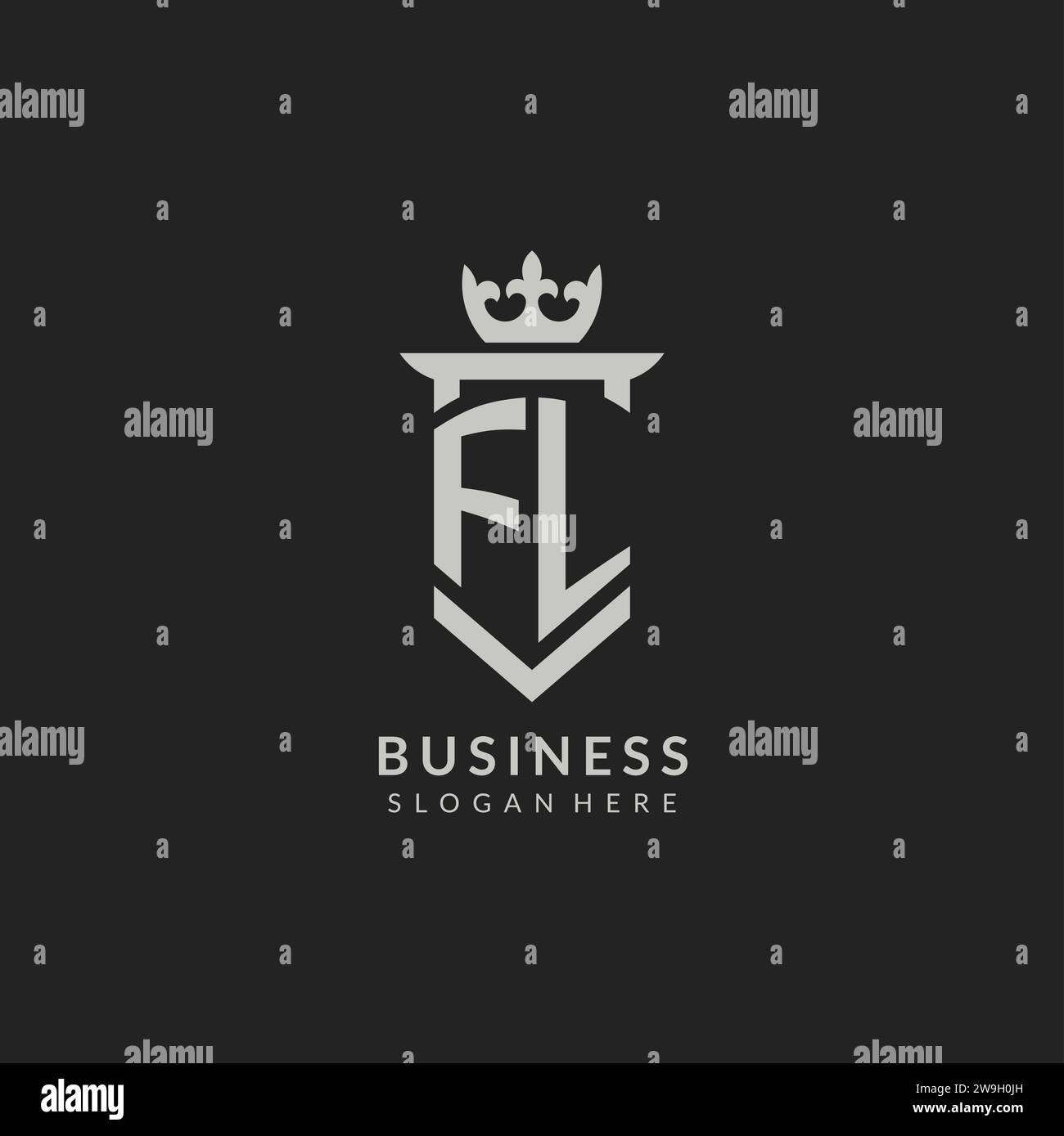 Initial FL shield and crown logo style vector graphic Stock Vector