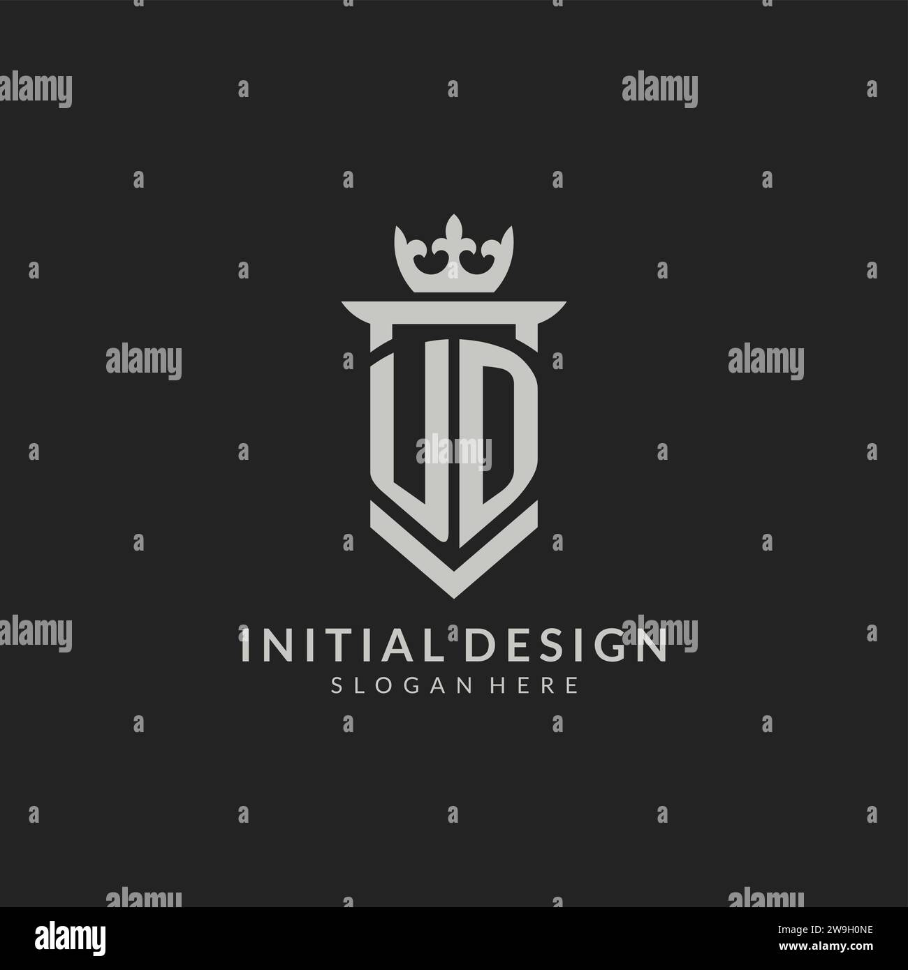 Initial UD shield and crown logo style vector graphic Stock Vector