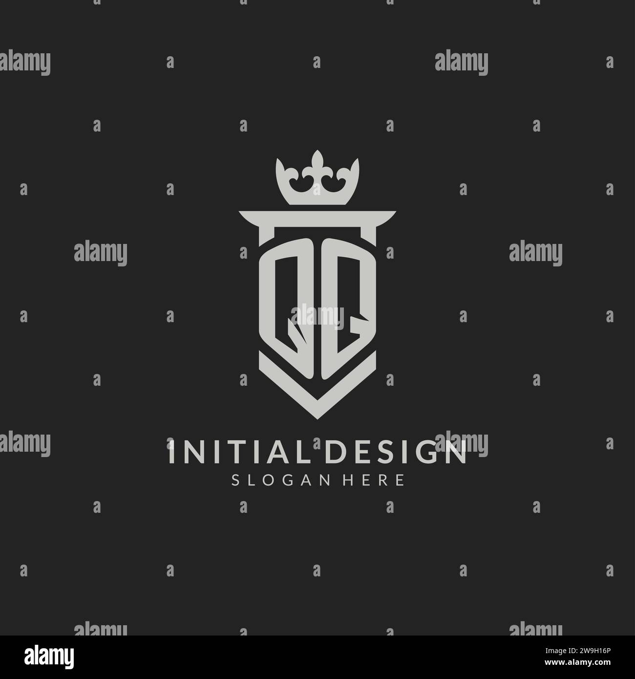 Initial QQ shield and crown logo style vector graphic Stock Vector