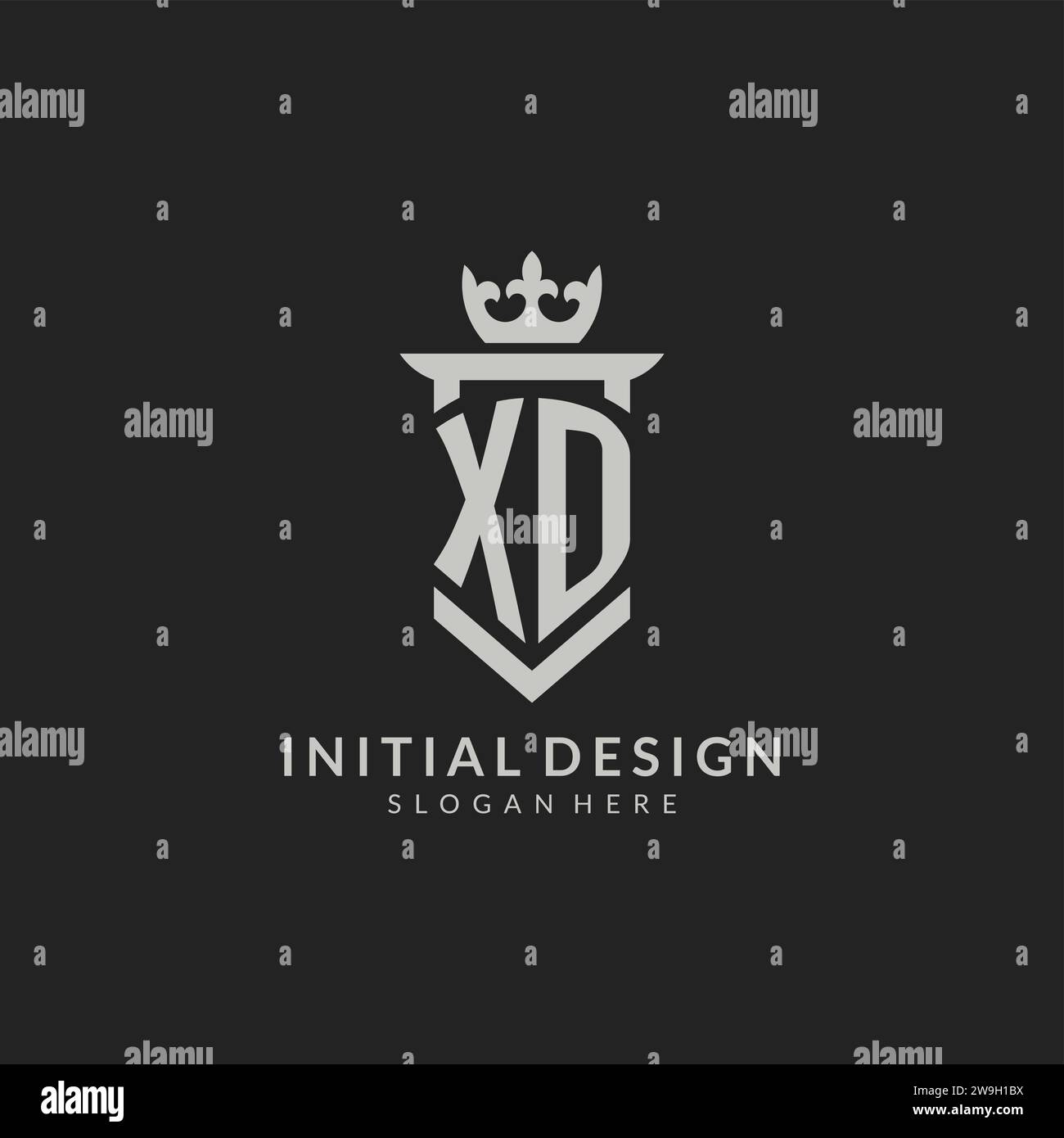 Initial XD shield and crown logo style vector graphic Stock Vector