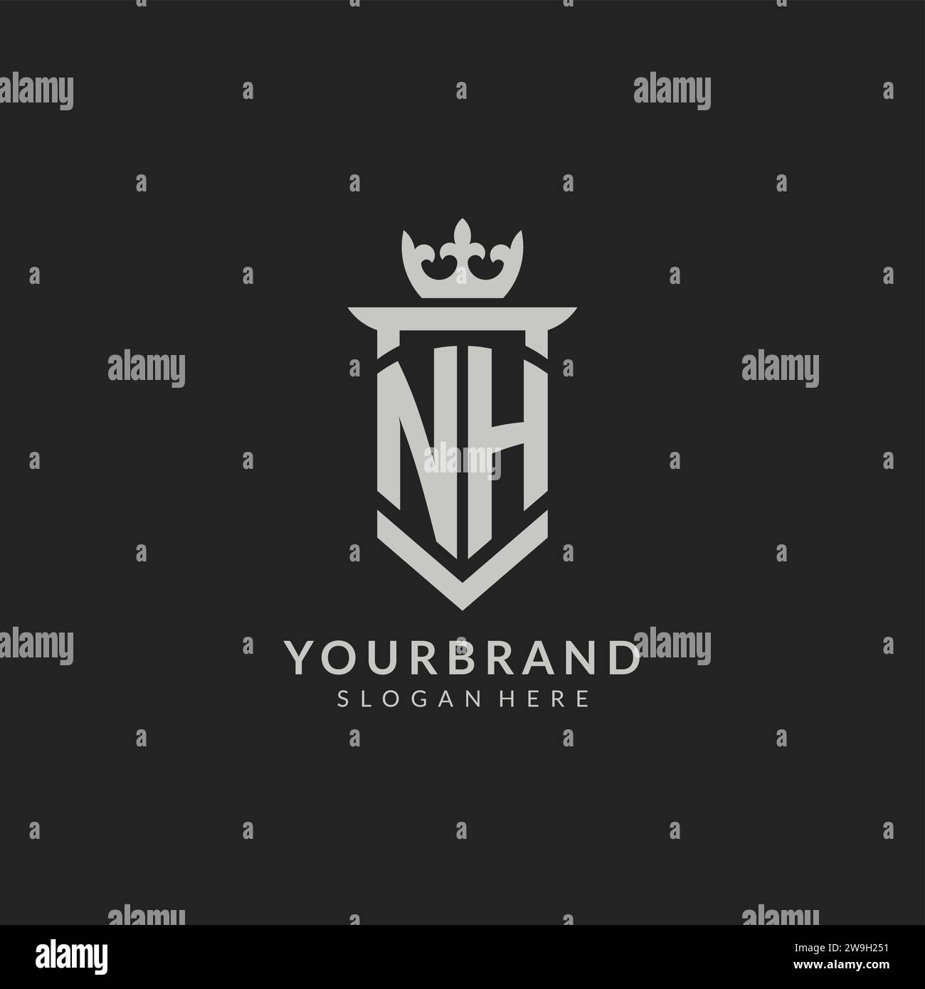 Initial NH shield and crown logo style vector graphic Stock Vector