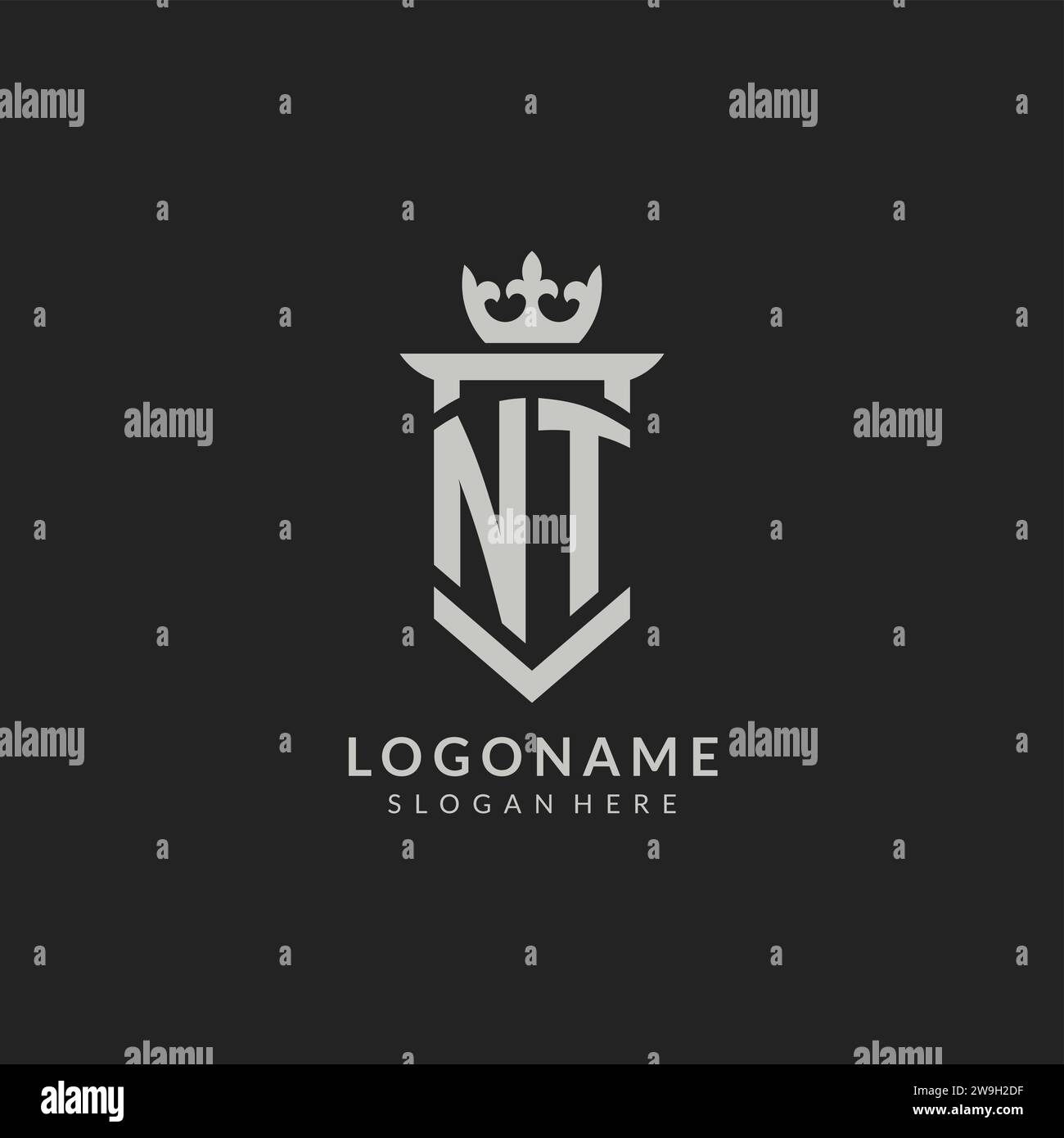 Initial NT shield and crown logo style vector graphic Stock Vector