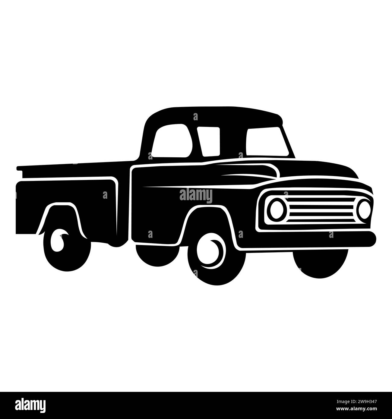 Pickup truck black vector icon on white background Stock Vector