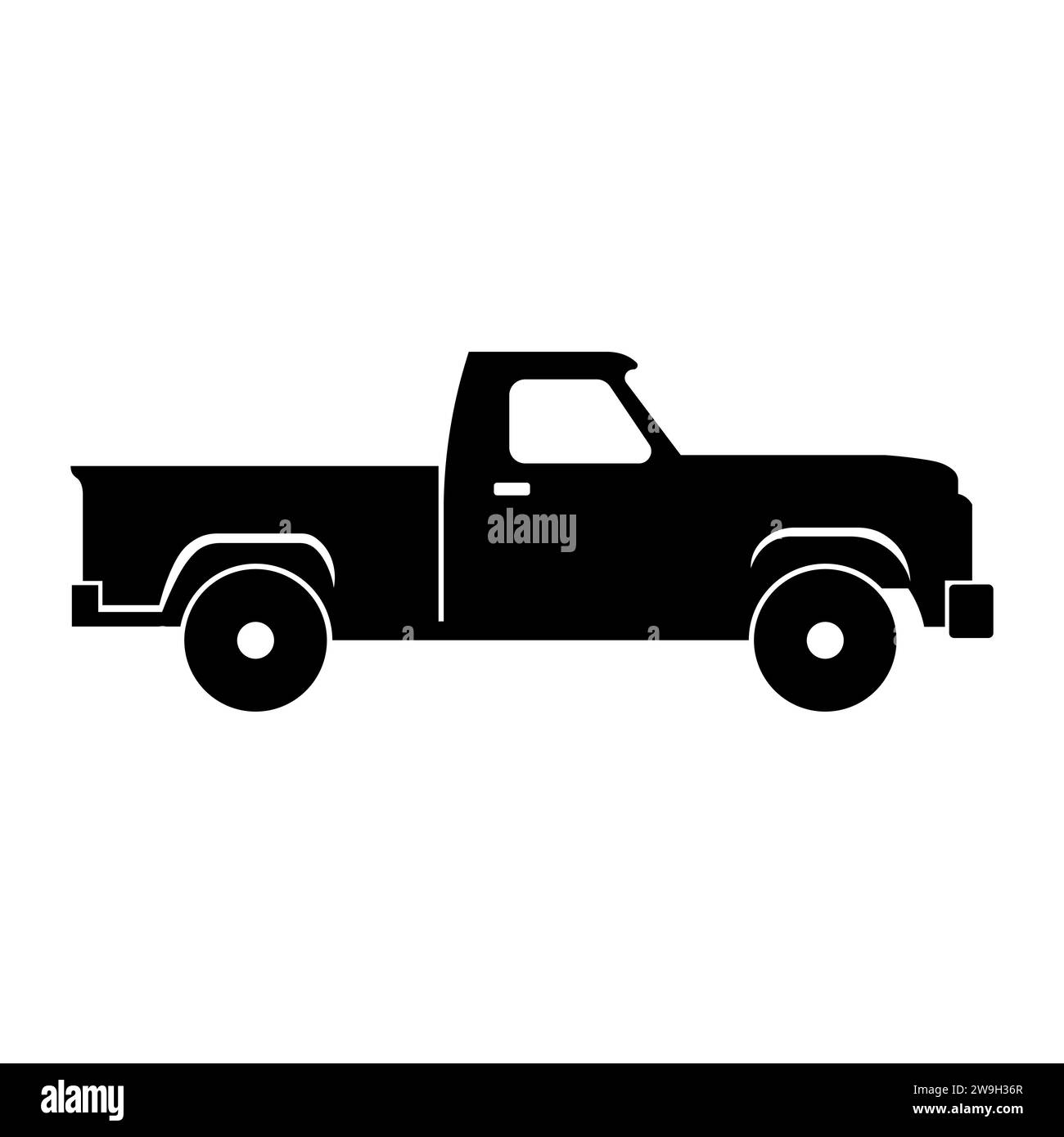Pickup truck black vector icon on white background Stock Vector