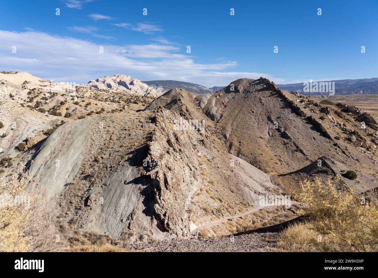 Split Mountain behind ridges of an anitcline in Dinosaur National Monument near Jensen, Utah. Stock Photo
