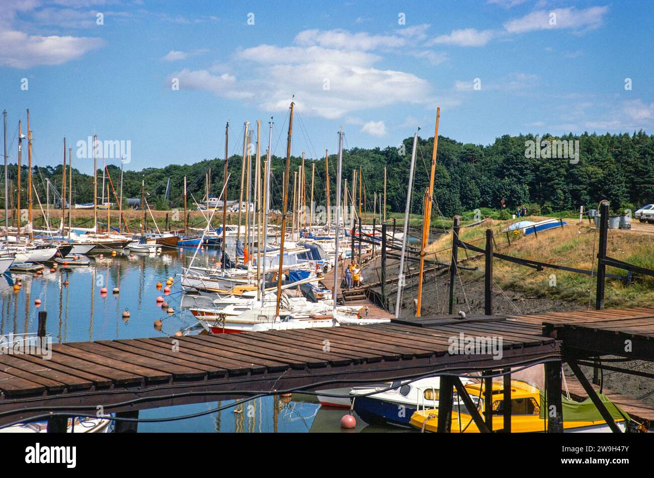 Boats in marina, Tidemill Yacht harbour,  Woodbridge, Suffolk, England,d UK July 1976 Stock Photo