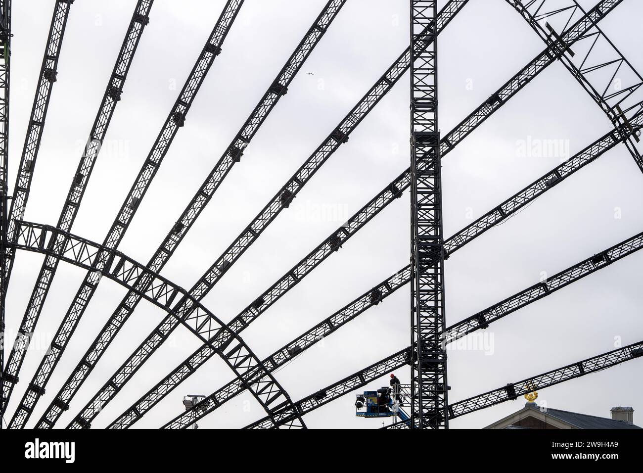 AMSTERDAM - Preparations are being made on Museumplein for the Electric Fireworks New Year's show. The event marks the start of the new year with lights and fireworks. ANP EVERT ELZINGA netherlands out - belgium out Stock Photo