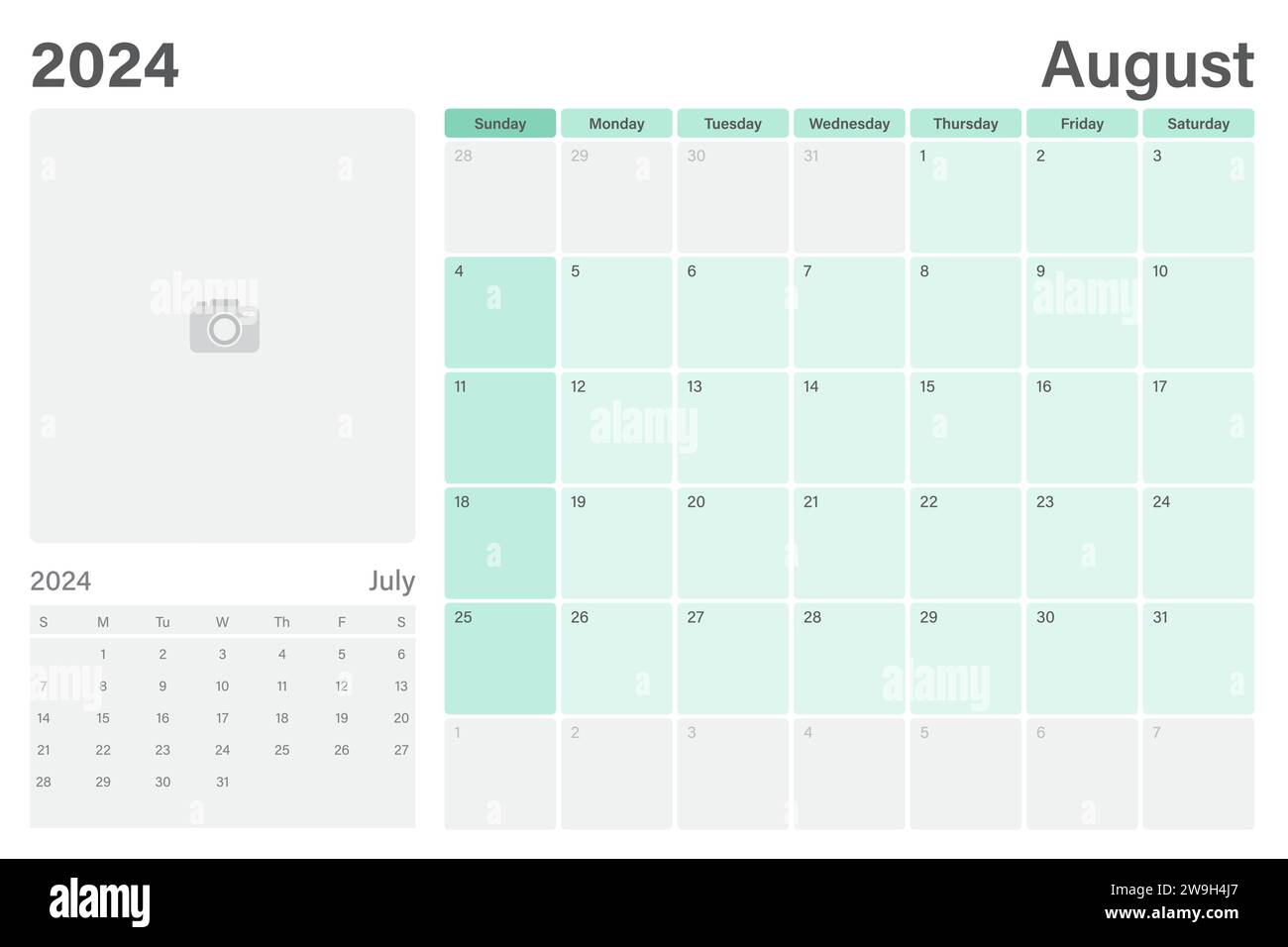 August 2025 table calendar or desk planner with space for your picture