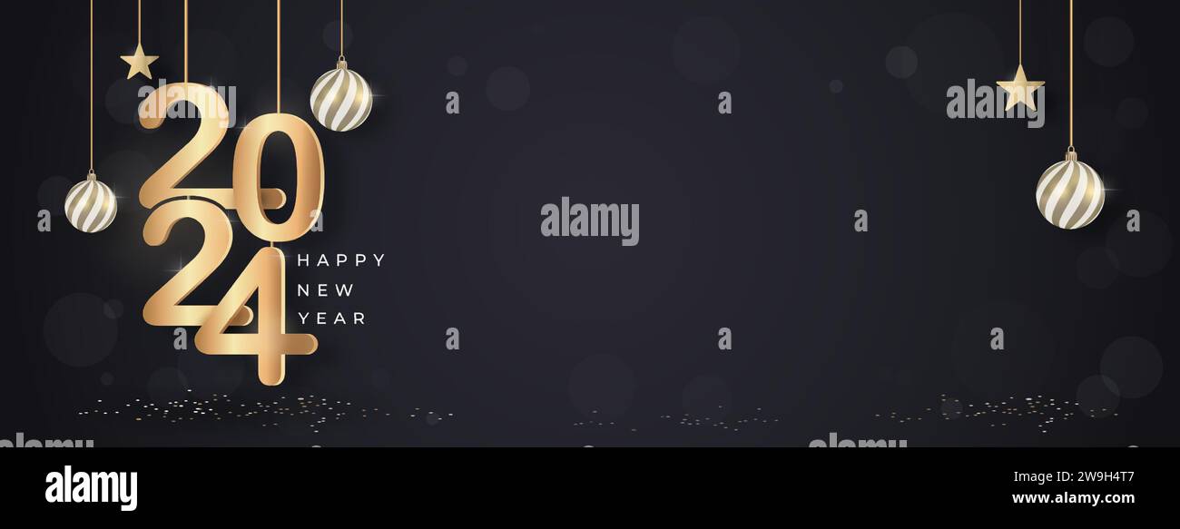 Happy new year 2024 cover banner background in black and gold theme ...