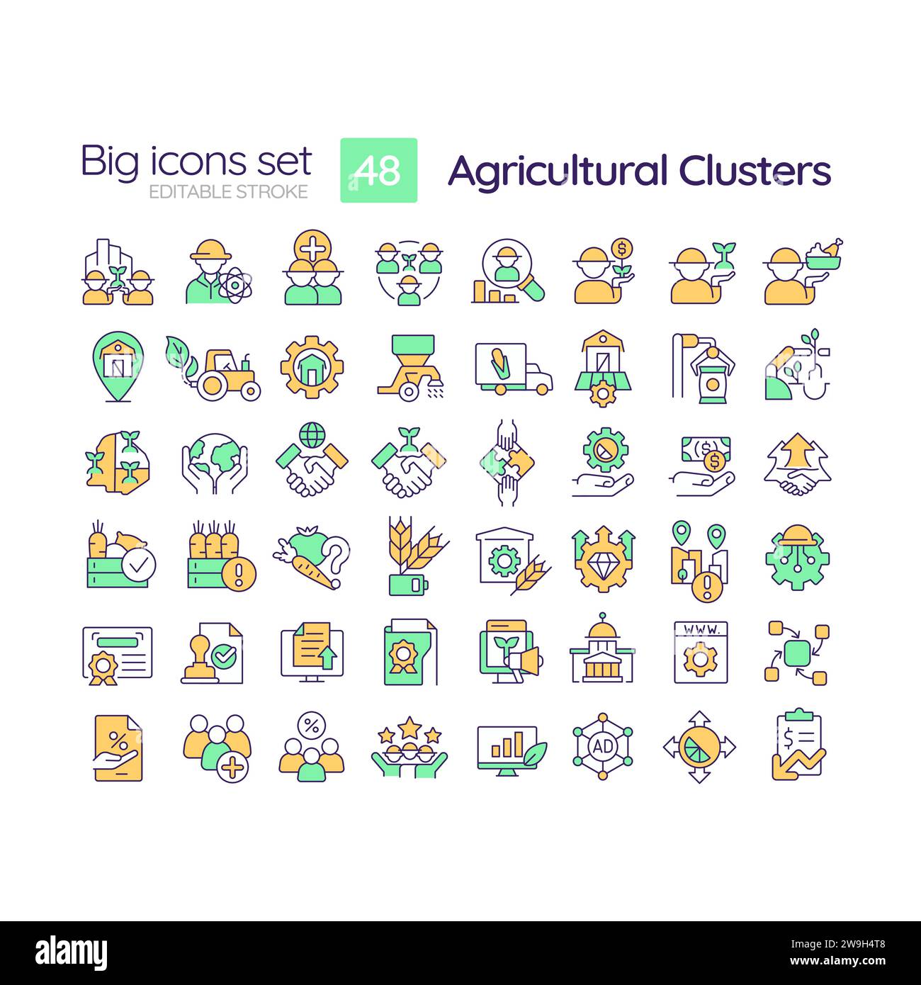 2D multicolor big linear icons set for agricultural clusters Stock Vector