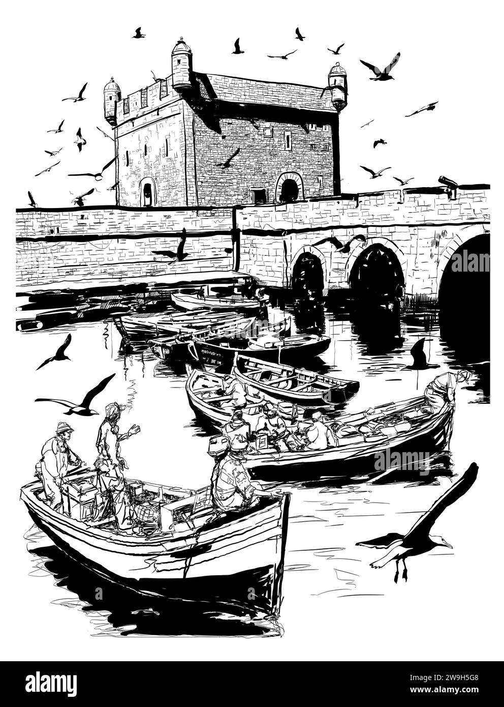 essaouira-s-harbor-vector-illustration-stock-vector-image-art-alamy