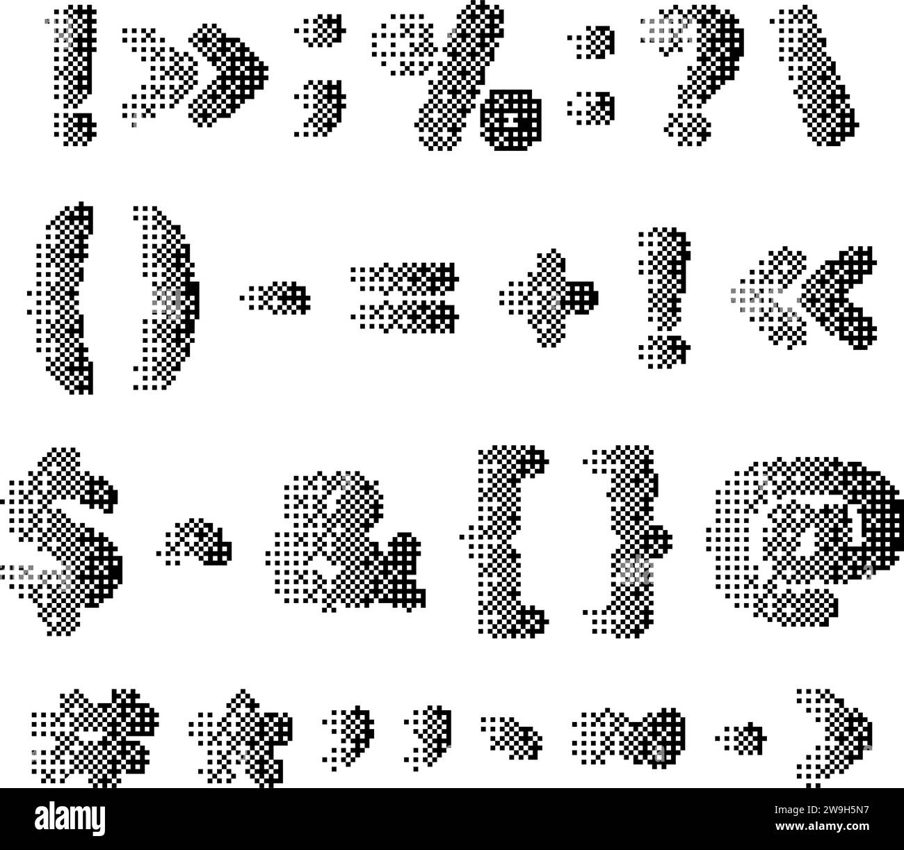 Set of pixel punctuation marks with noisy texture. Symbols and punctuation marks with noisy texture for technology design, logo icon. Vector illustrat Stock Vector