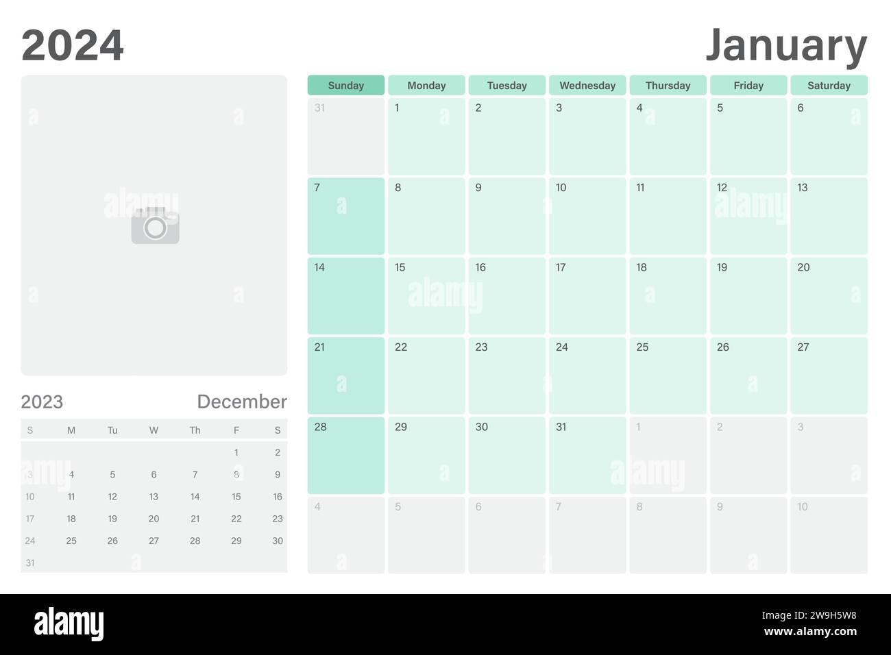 January 2025 table calendar or desk planner with space for your picture