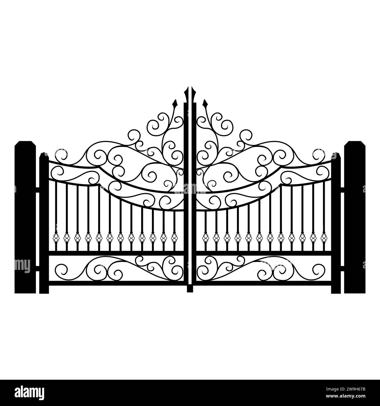 Vector flower fence, iron fence in front of the house. balcony railing Stock Vector