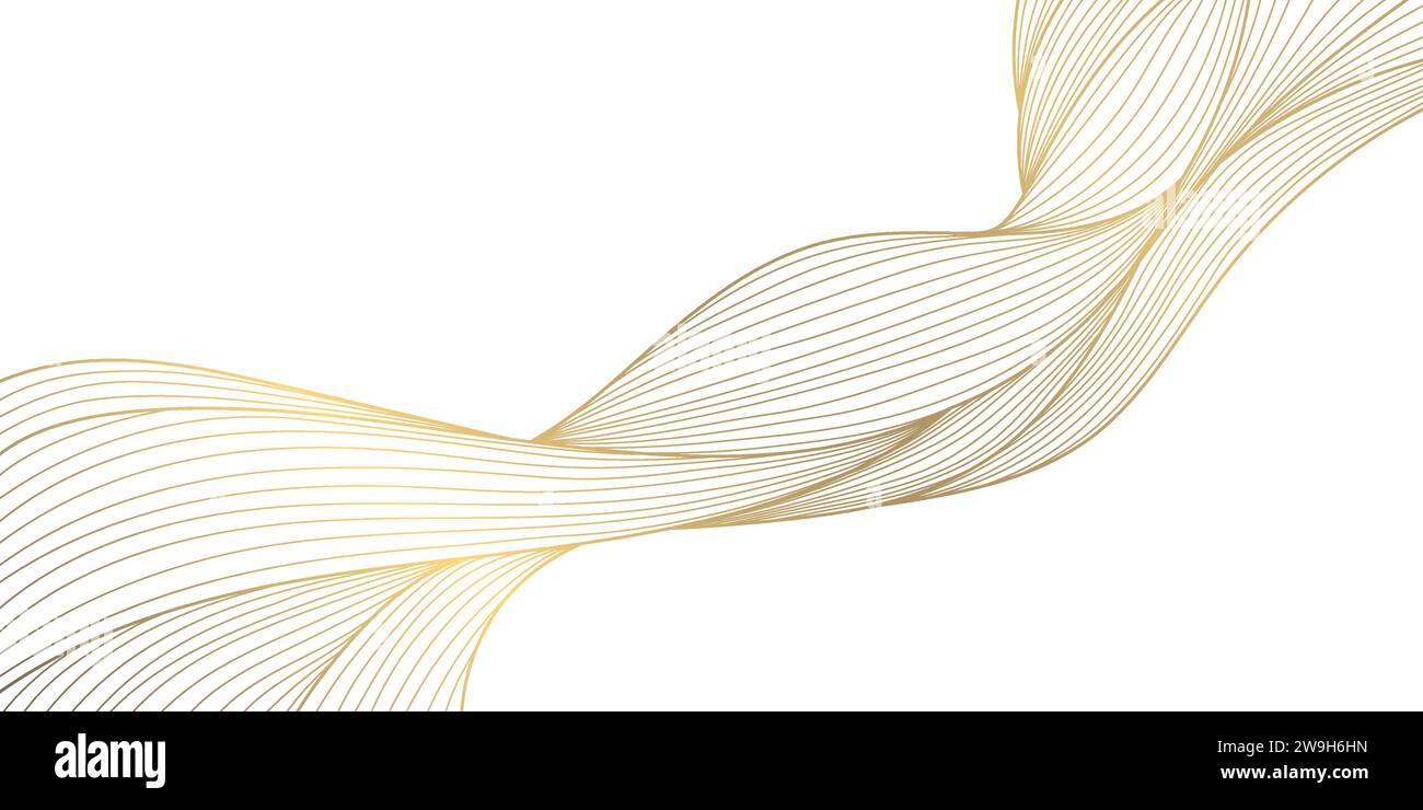 Vector gold wave pattern, abstract luxury background. Elegant design element, curve premium wallpaper, minimal line illustration banner Stock Vector