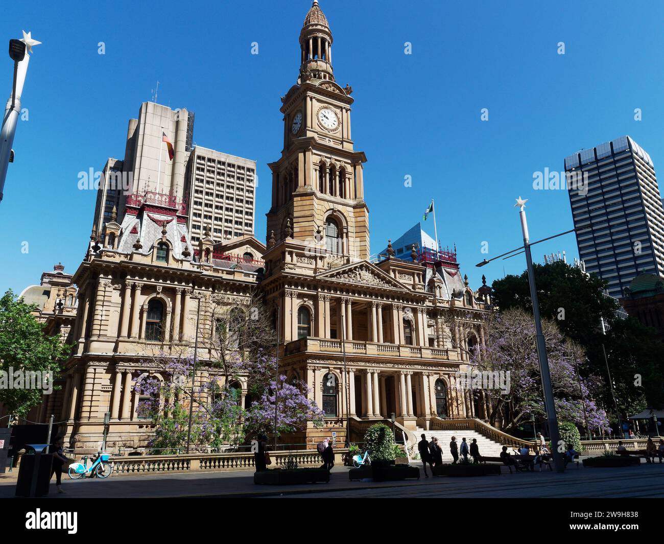 Front view of Sydney Town Hall on a bright sunny spring day in November Stock Photo