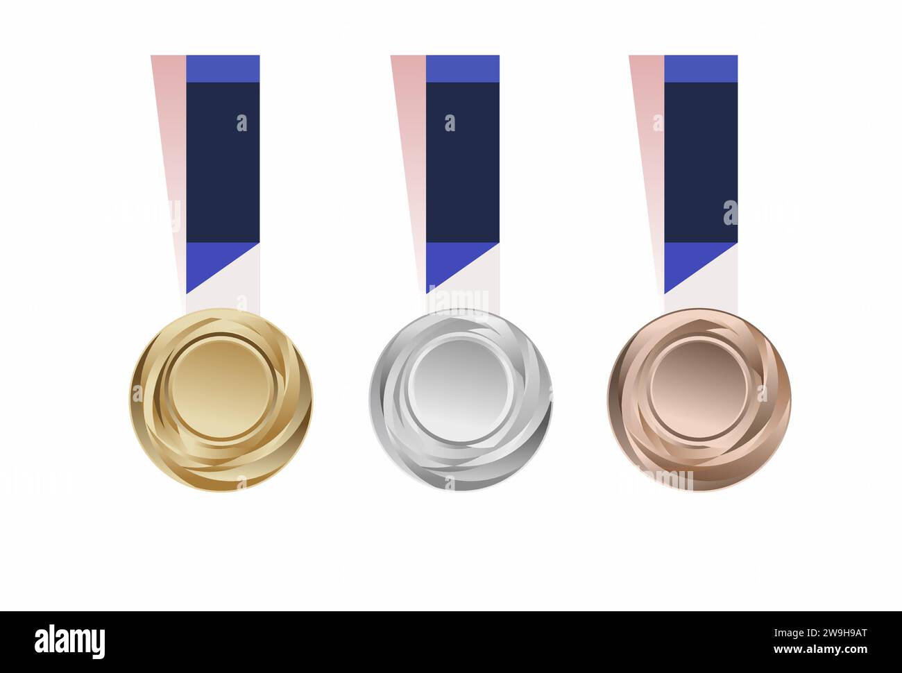 Vector illustration, Set of championship medals, gold, silver and bronze. Stock Vector