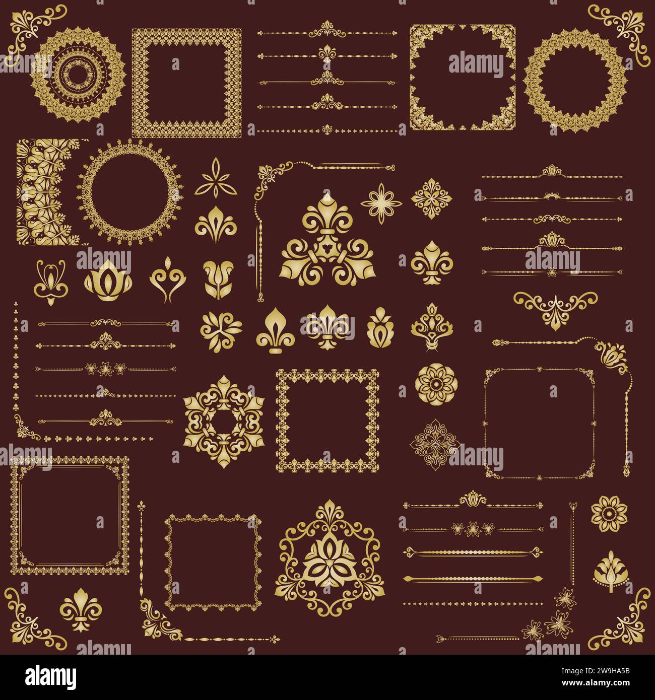 Vintage set of vector horizontal, square and round elements. Elements ...
