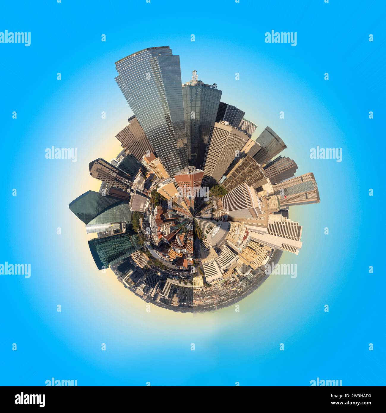 scenic skyline in late afternoon in Dallas, Texas, USA in tiny planet ...
