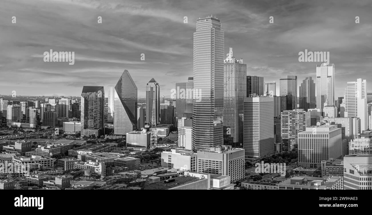scenic skyline in late afternoon in Dallas, Texas, USA Stock Photo