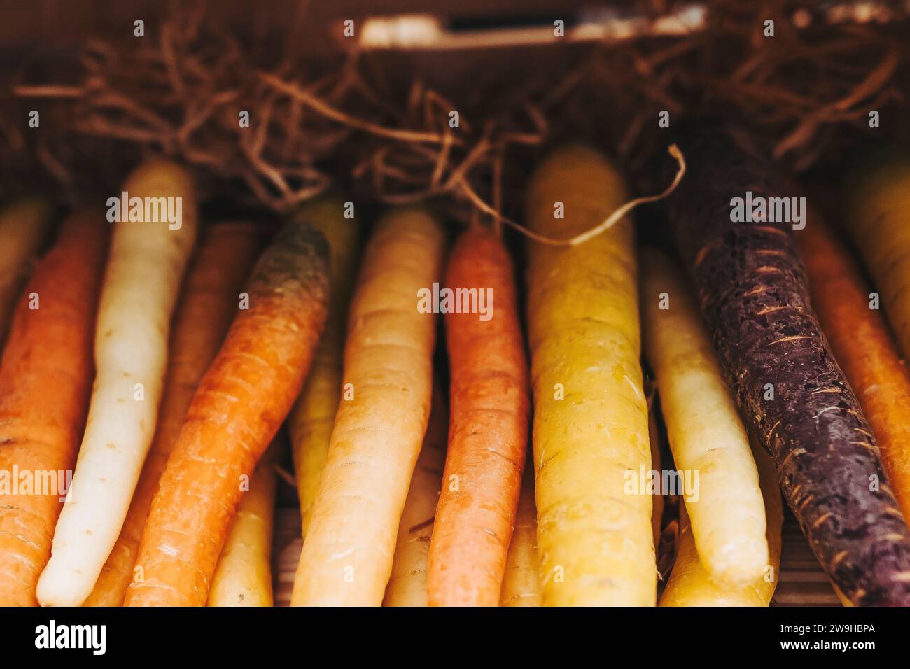Carrots on an organic farmers market stall Stock Photo - Alamy