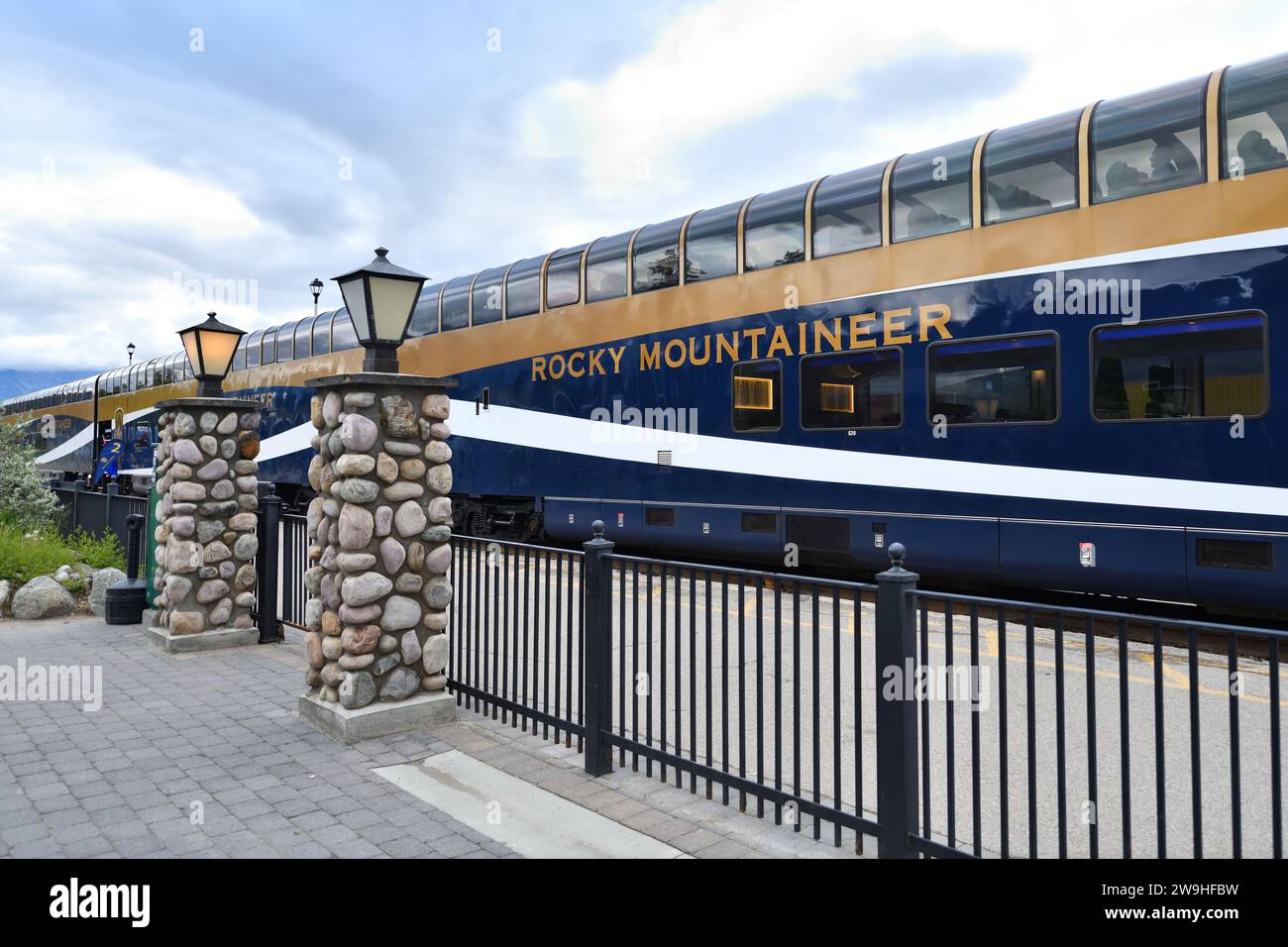 The Rocky Mountaineer train, luxury carriages with glass roof, at