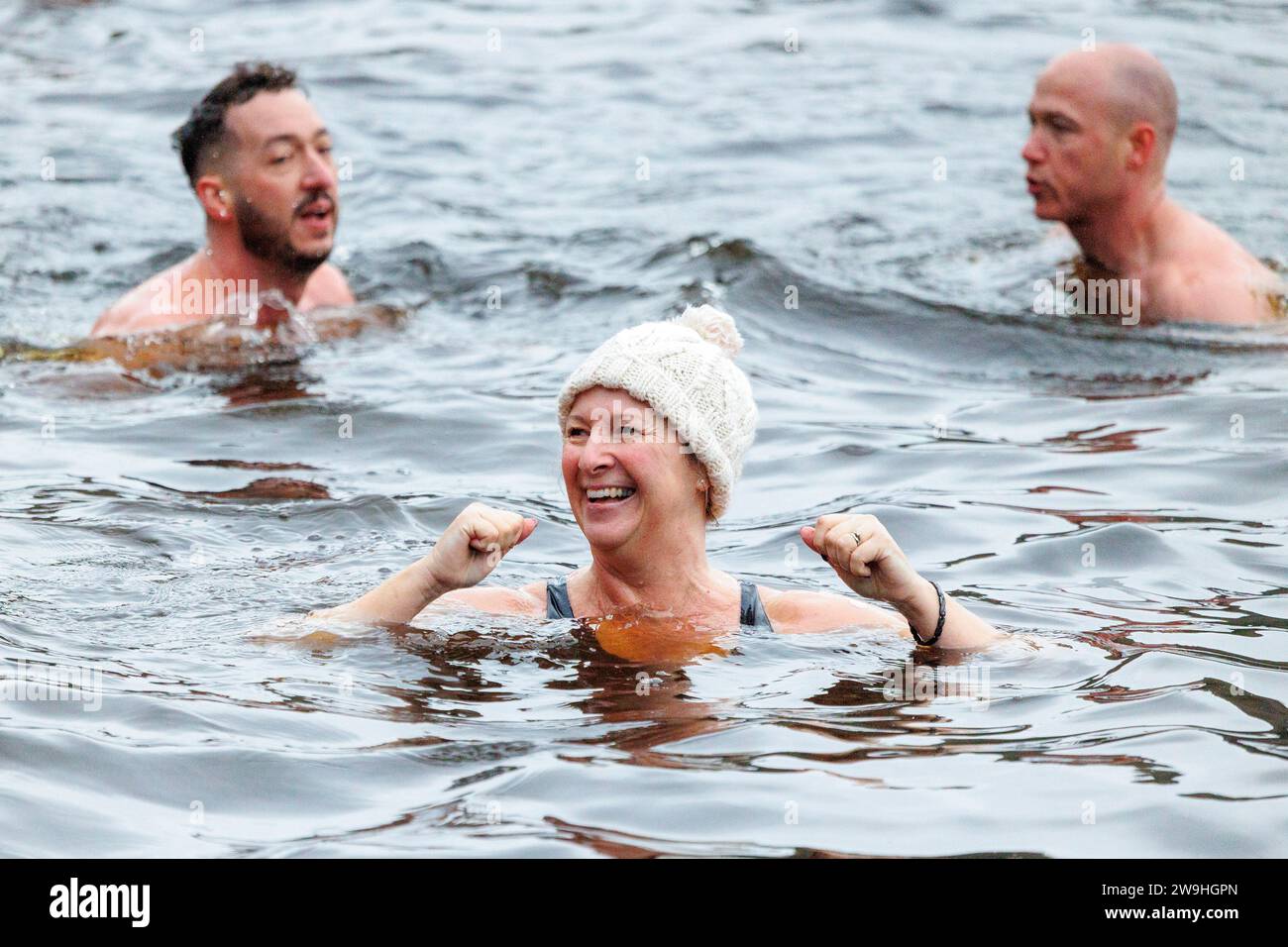The annual Christmas morning dip into Blackroot Pool in Sutton