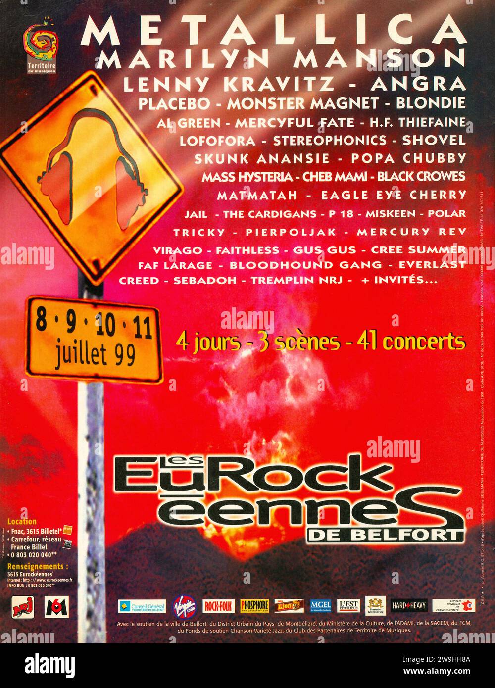 1999 Rock Festival Eurocks- Eurockéennes  de Belfort with Metallica and Marilyn Manson headlining announcement poster in a French magazine Stock Photo