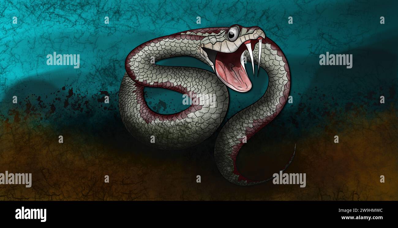 snake drawing on dark background with blue tones Stock Photo
