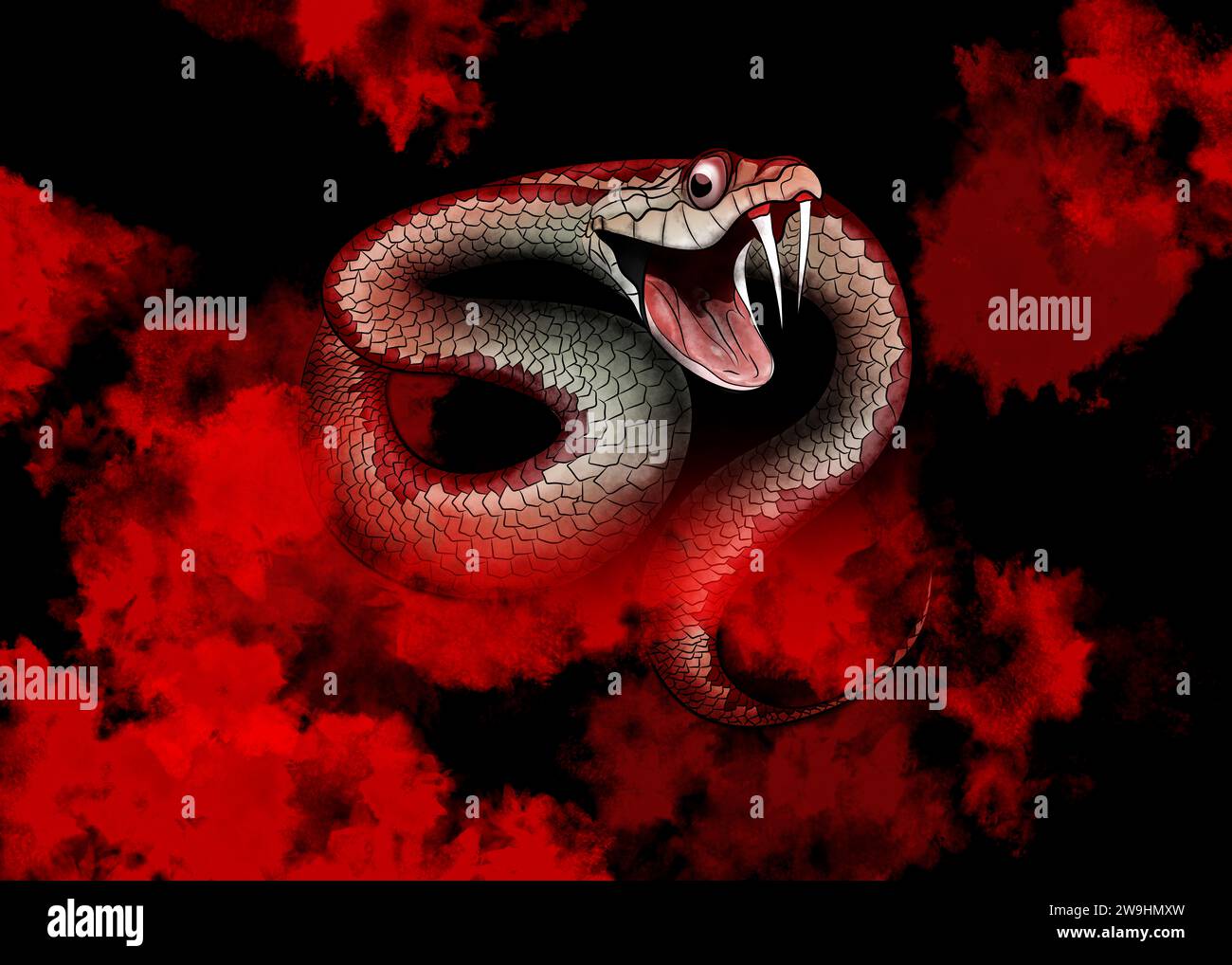 snake drawing on dark background with blue tones Stock Photo