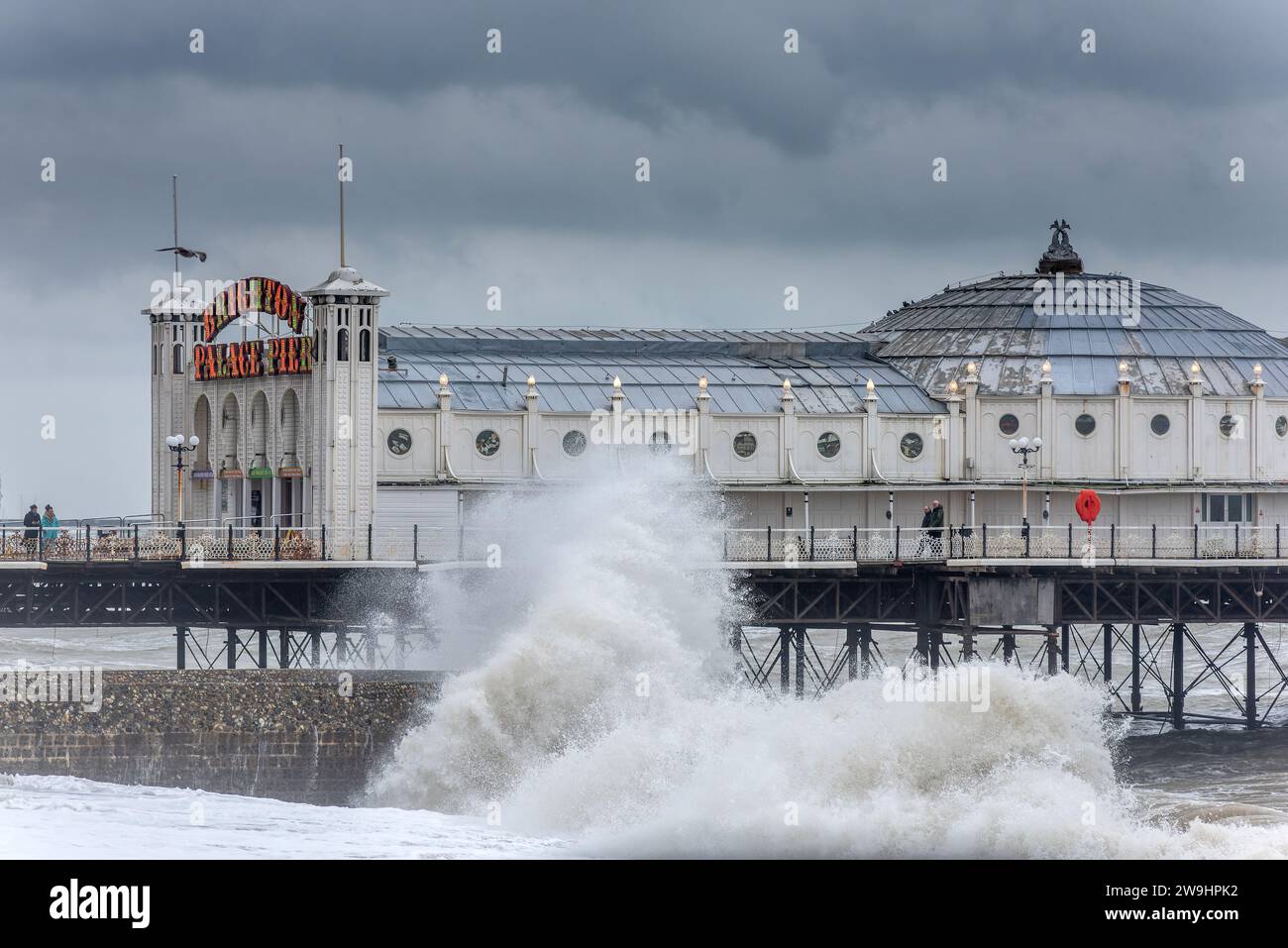 Brighton, December 27th 2023 Brighton seafront is battered by waves at