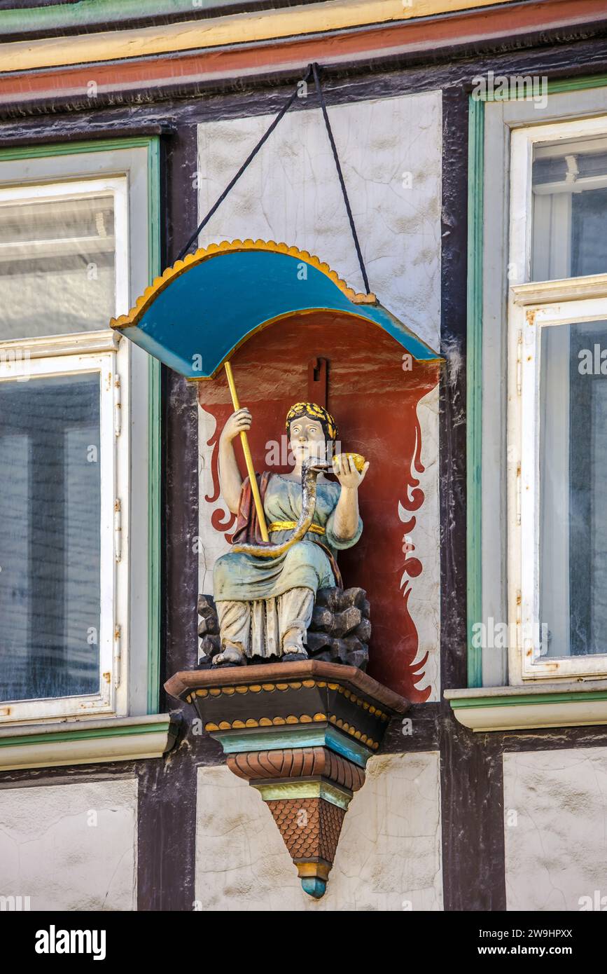 Figurative facade decoration with canopy Roman figure with staff, snake and bowl Hippocrates
