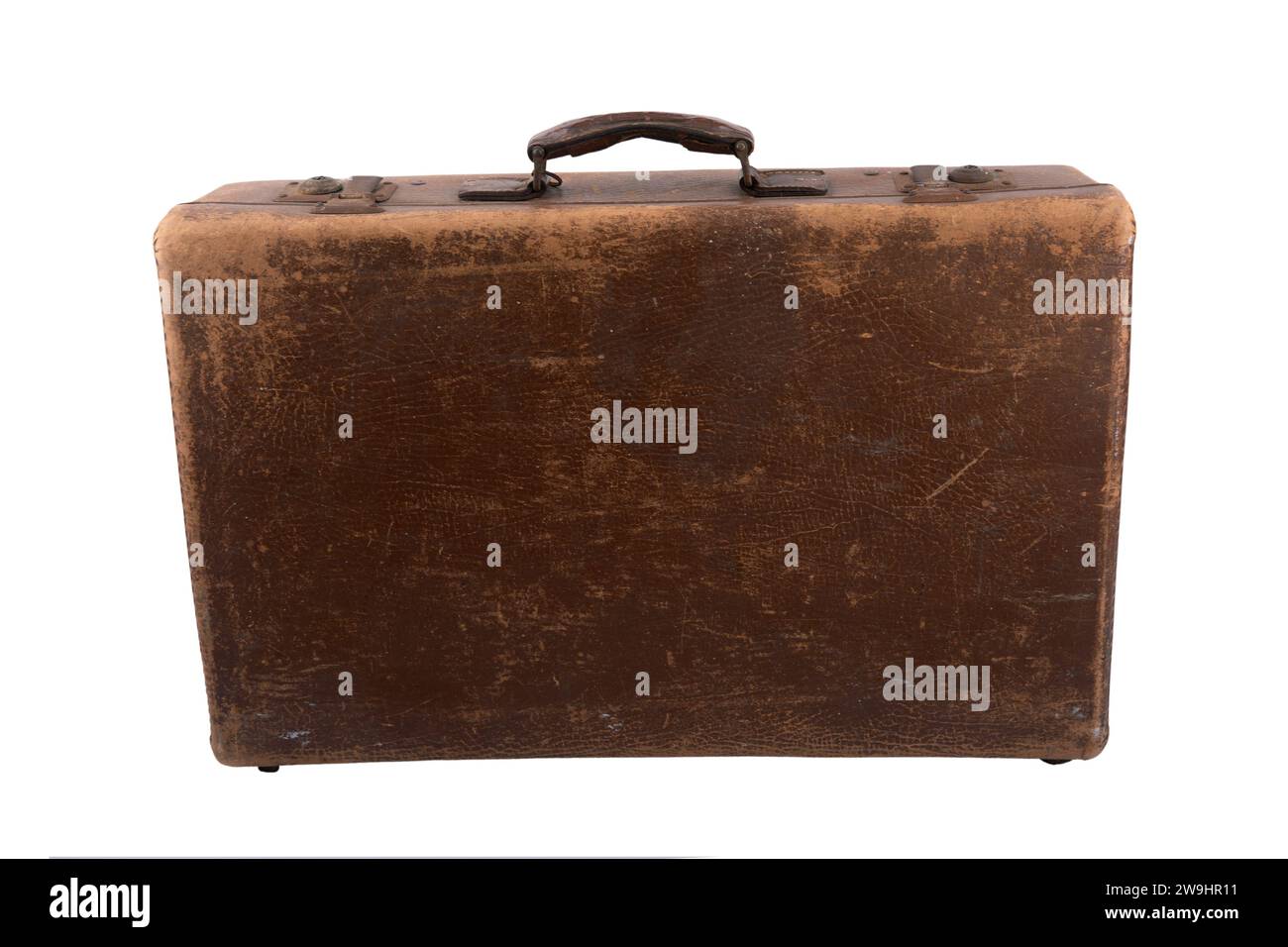 Old vintage suitcase isolated over white background. Stock Photo