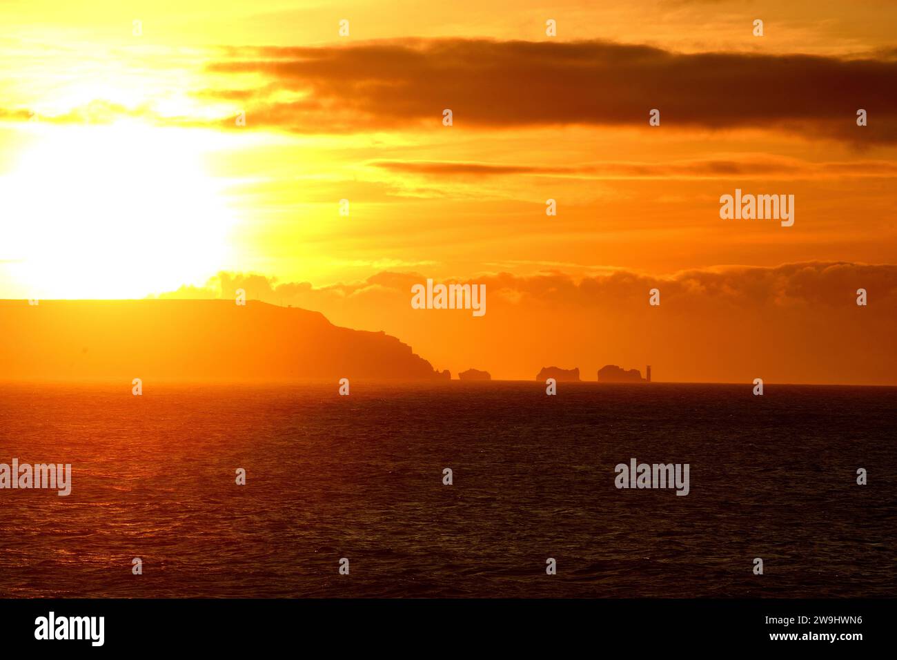 Sunrise over the Isle of Wight and the Iconic Needles UK Stock Photo