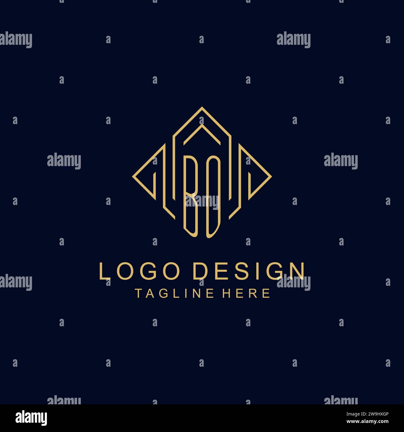 Initial logo BO monogram with rhombus line style design vector graphic ...