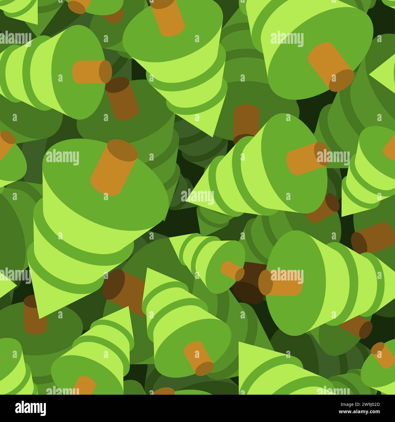 Christmas tree isometric pattern seamless. Spruce 3D background Stock Vector