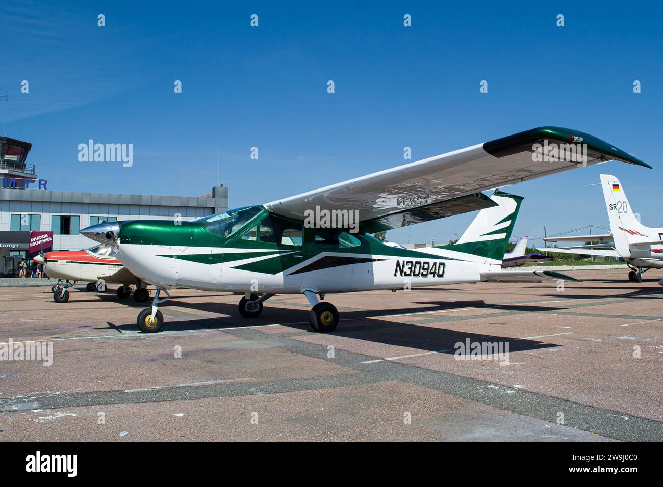 Private Cessna 177B Cardinal parked at Zhytomyr during Korolev Avia Festival Stock Photo