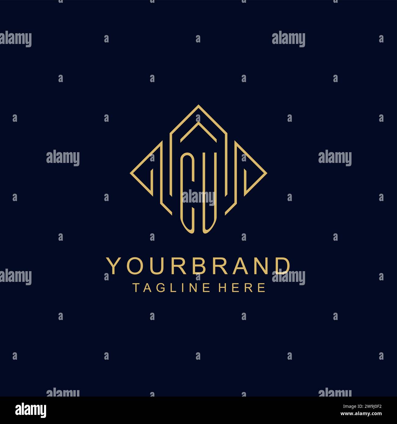 Initial logo CU monogram with rhombus line style design vector graphic ...