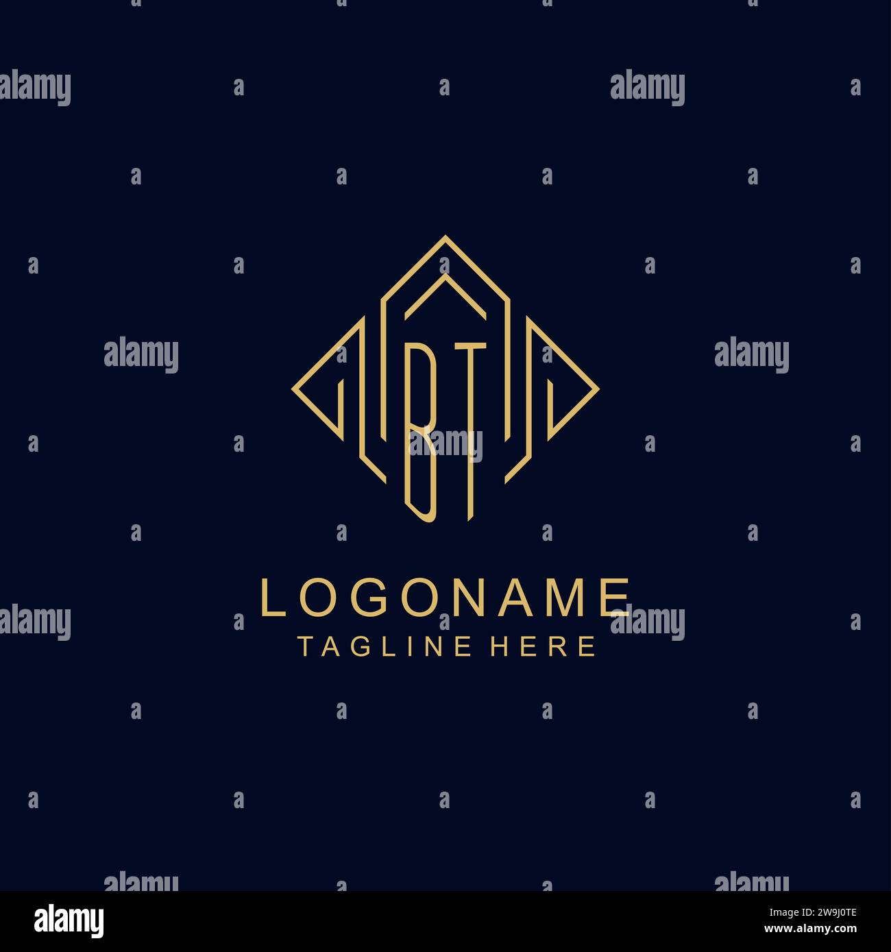 Initial logo BT monogram with rhombus line style design vector graphic ...