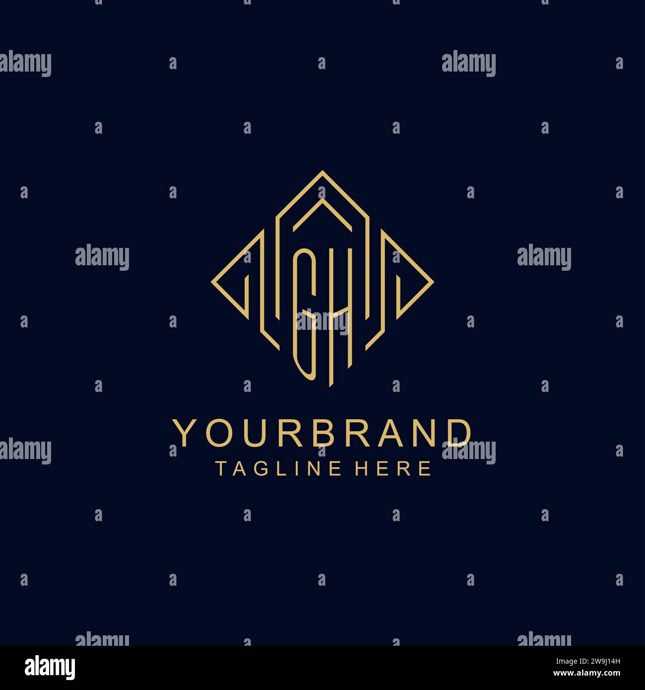 Initial logo GH monogram with rhombus line style design vector graphic ...
