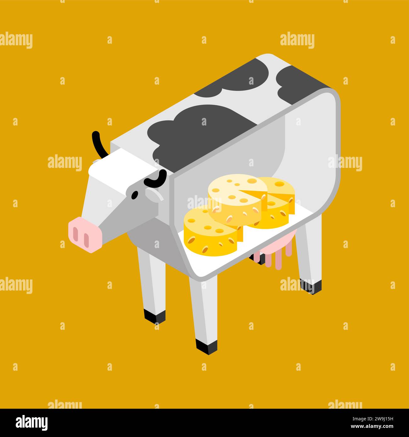 Inside cow there are dairy products. Cow and cheese and milk