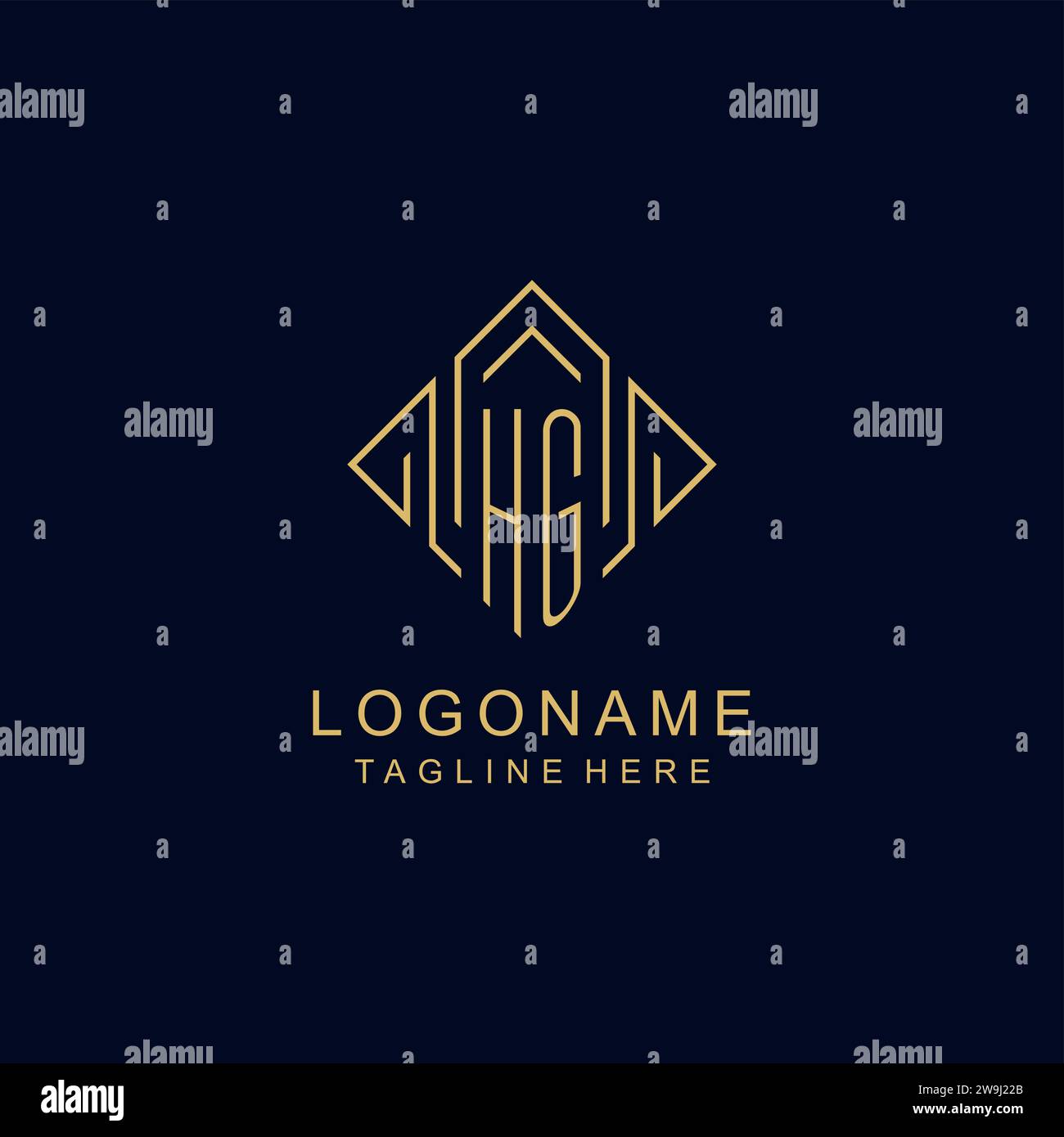 Initial logo HG monogram with rhombus line style design vector graphic ...