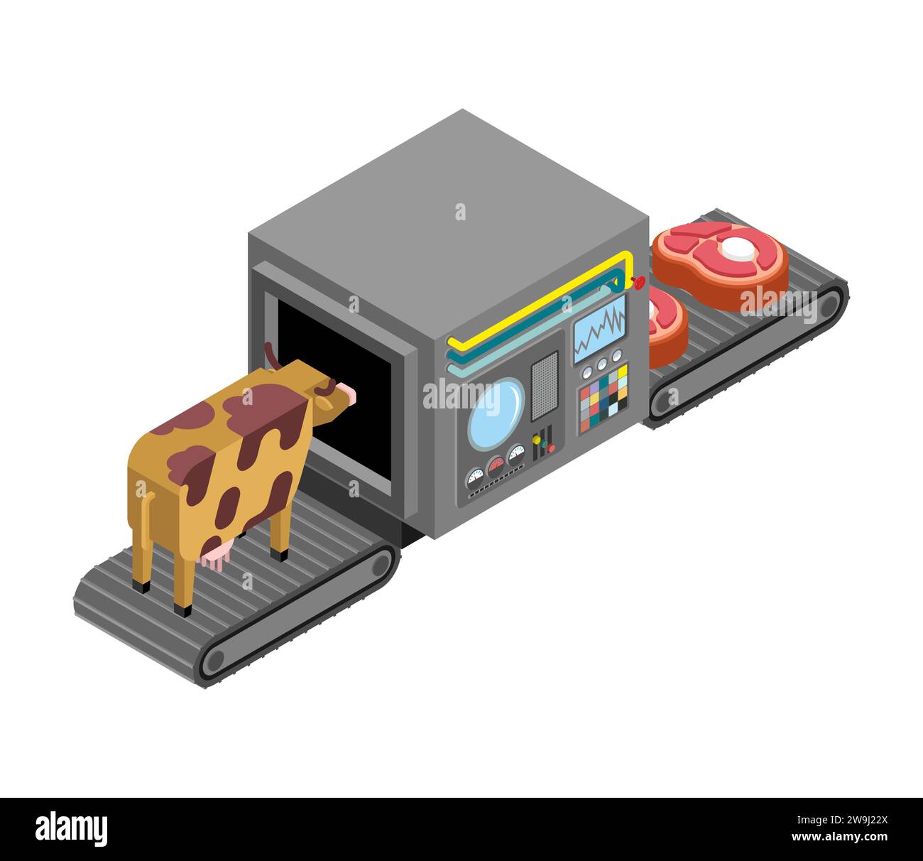 Automatic production of steaks. Cow and meat Production complex of ...
