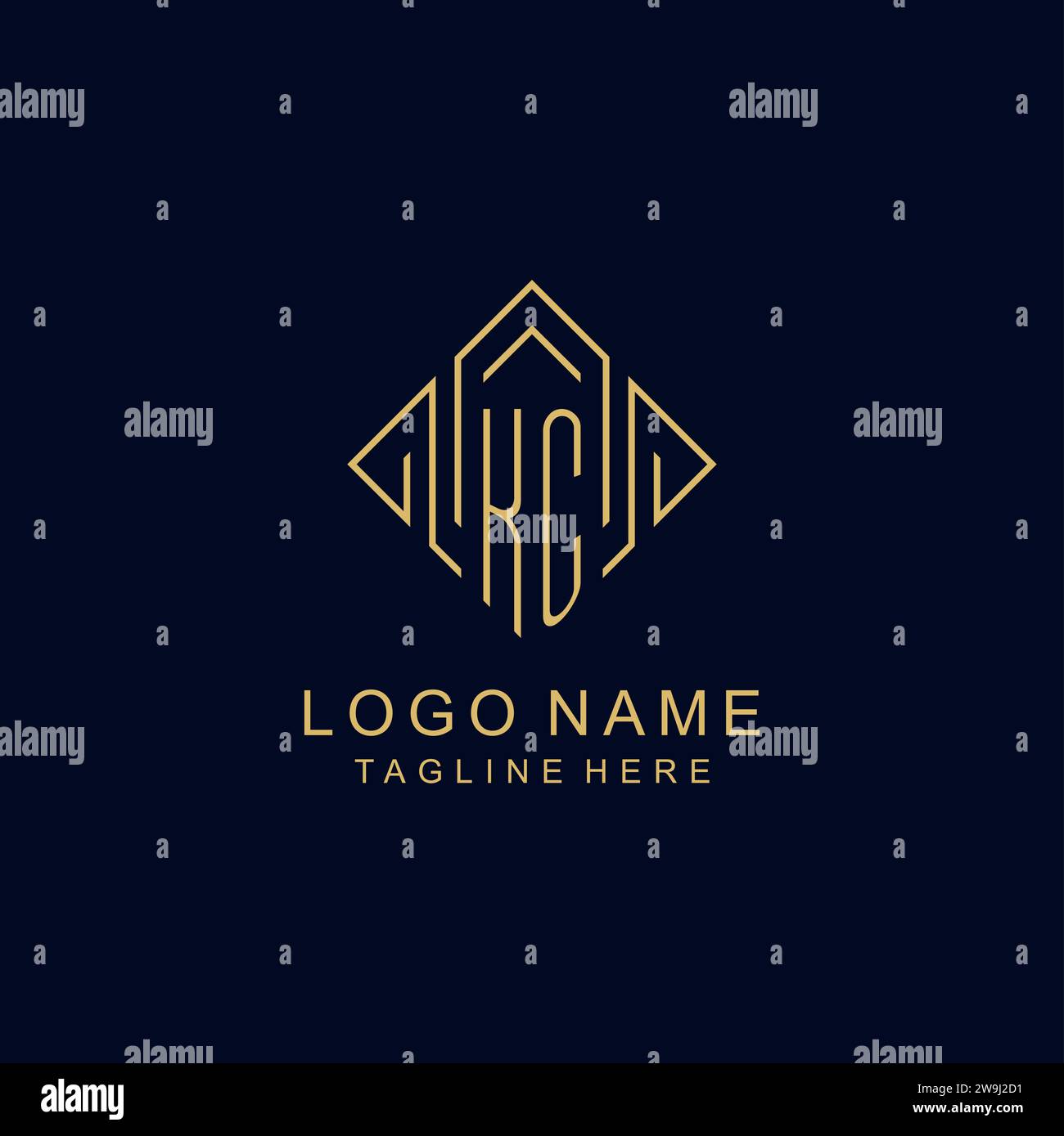 Initial logo KC monogram with rhombus line style design vector graphic ...