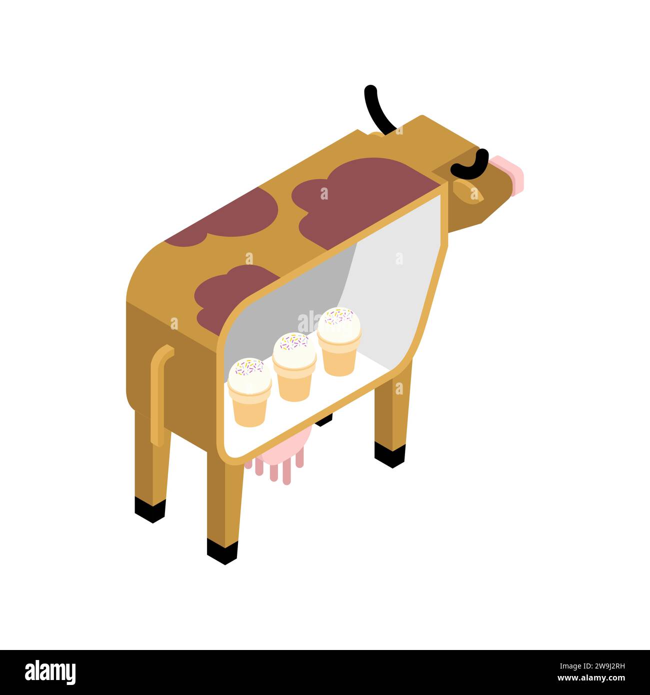 Ice cream inside cow. Cow and dairy products. Production of food from