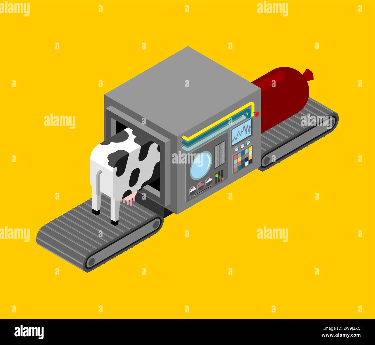 Automatic sausage production. Cow and sausages Production complex of