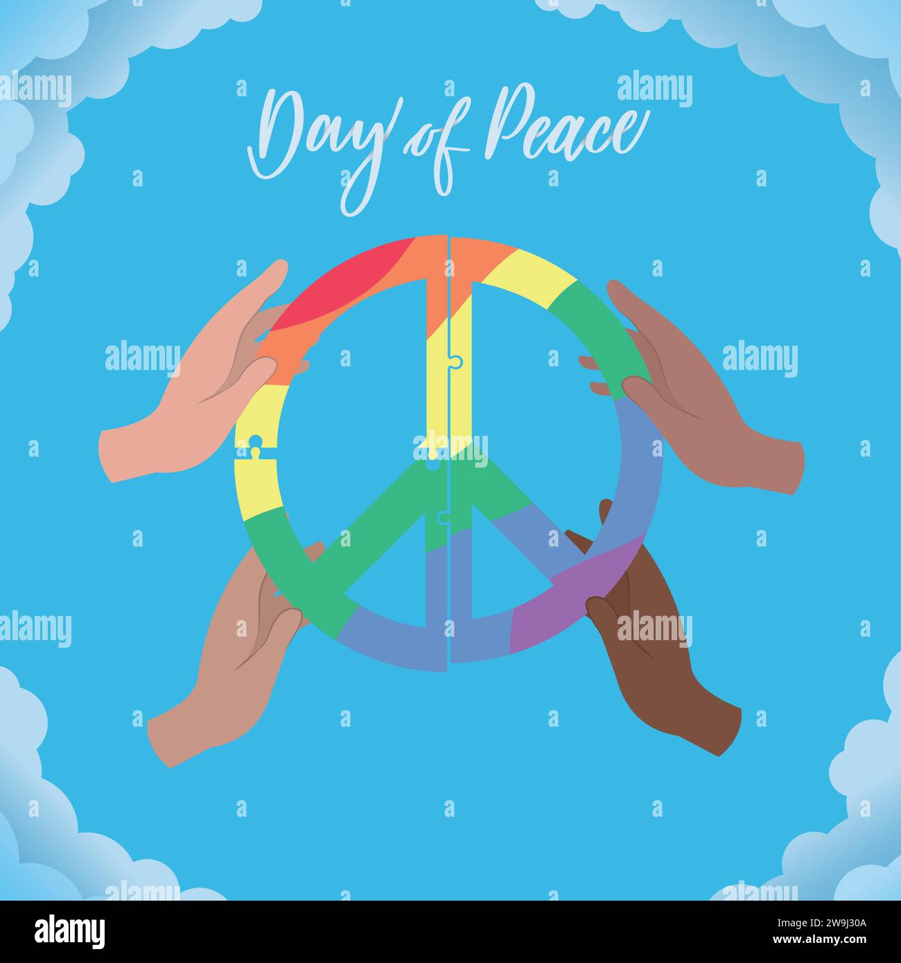 Group of hands holding a peace symbol with pride colors Vector Stock Vector