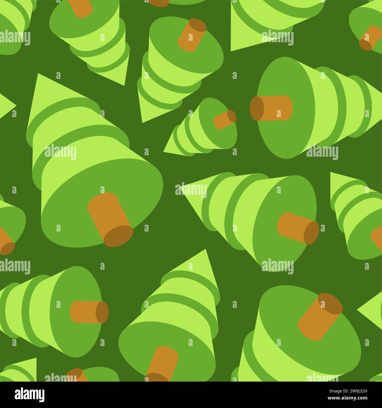 Christmas tree isometric pattern seamless. Spruce 3D background Stock Vector
