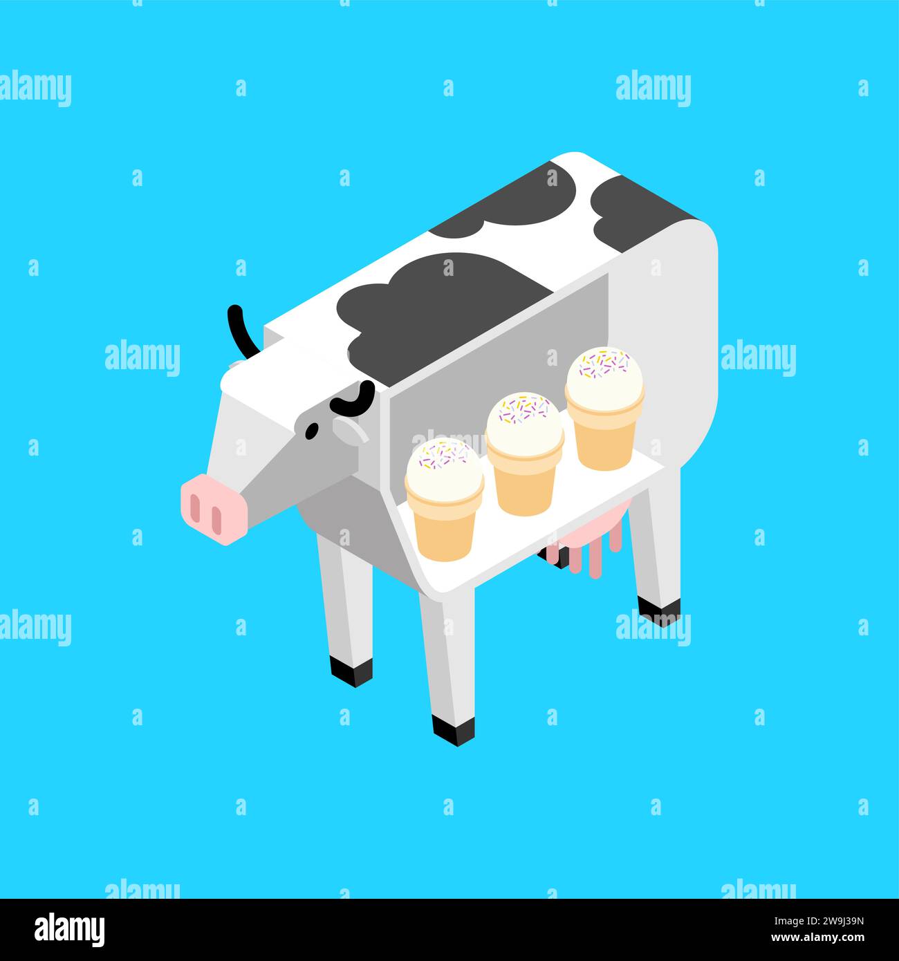 Ice cream inside cow. Cow and dairy products. Production of food from cows Stock Vector Image