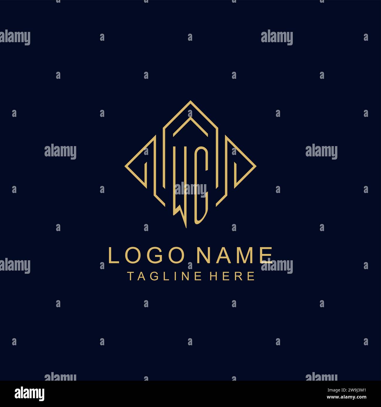 Initial logo WC monogram with rhombus line style design vector graphic ...
